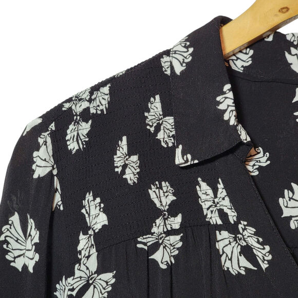 Anthropologie Maeve Black White Bow Print Shirt Long Sleeve Feminine Blouse 4 - Picture 4 of 16